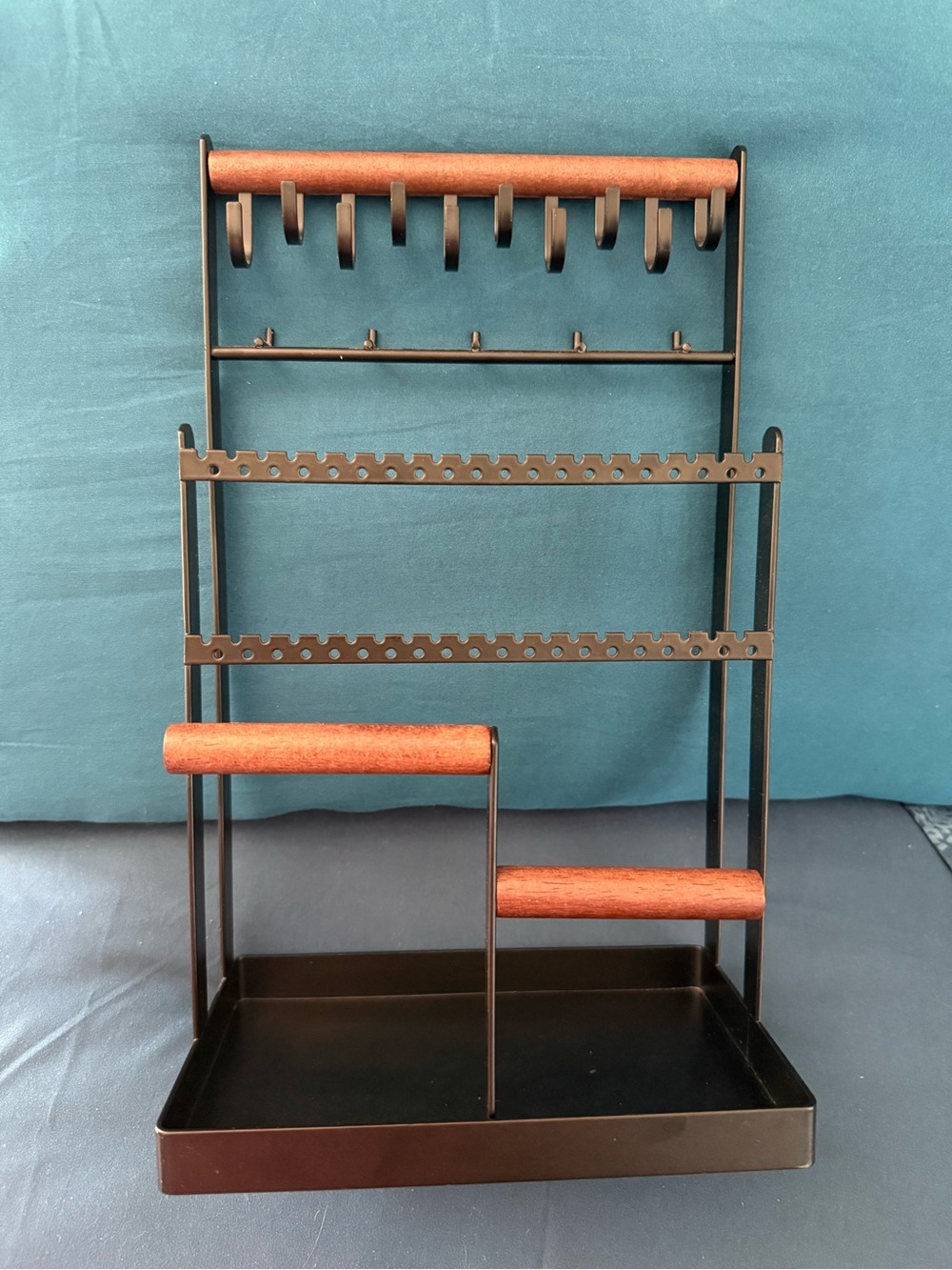 Black Metal & Wood Jewelry Organizer Stand